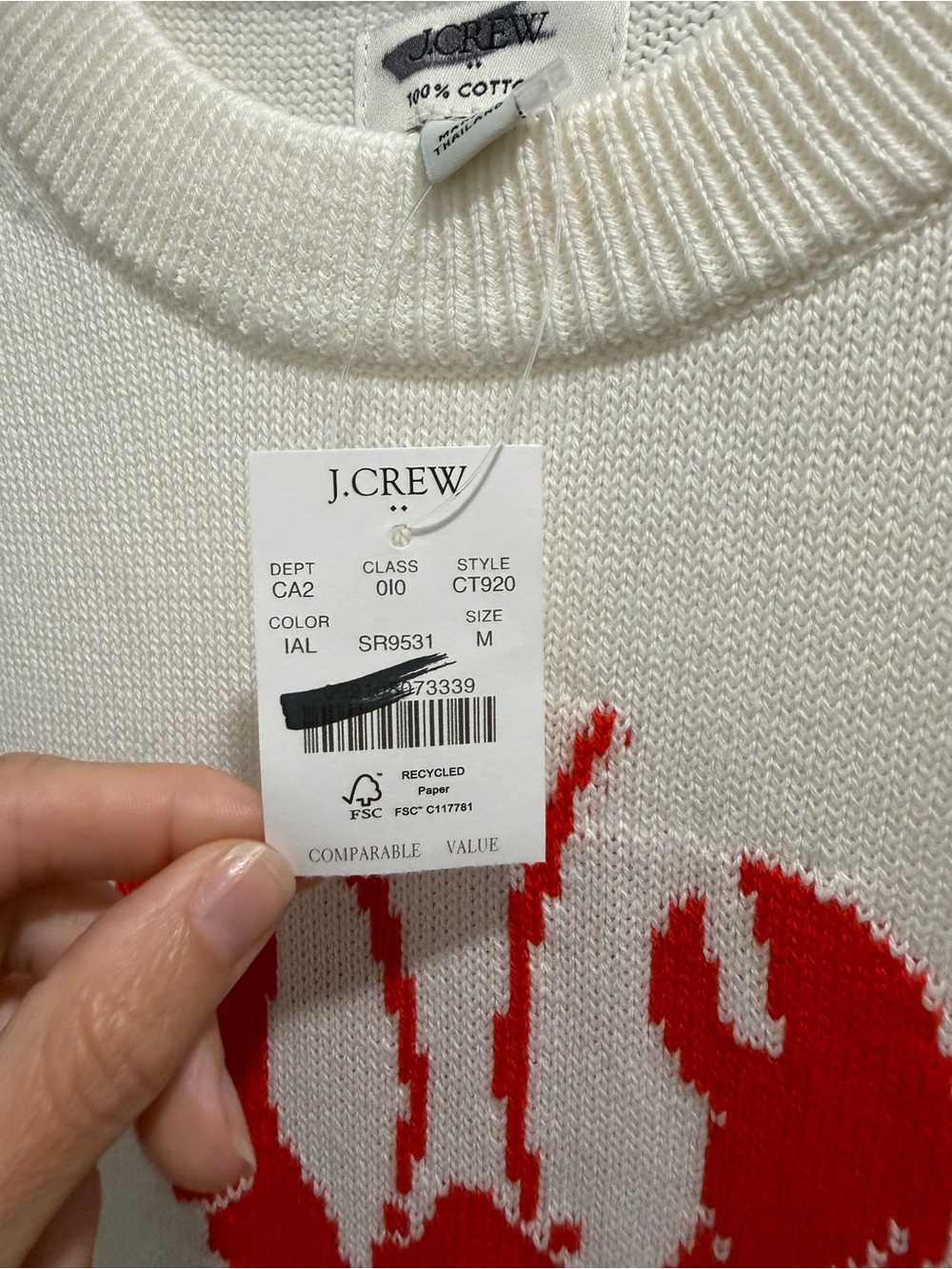 NWT J. Crew Americana Lobster Sweater Ivory Cotton Knit Coastal Preppy M - Picture 7 of 9